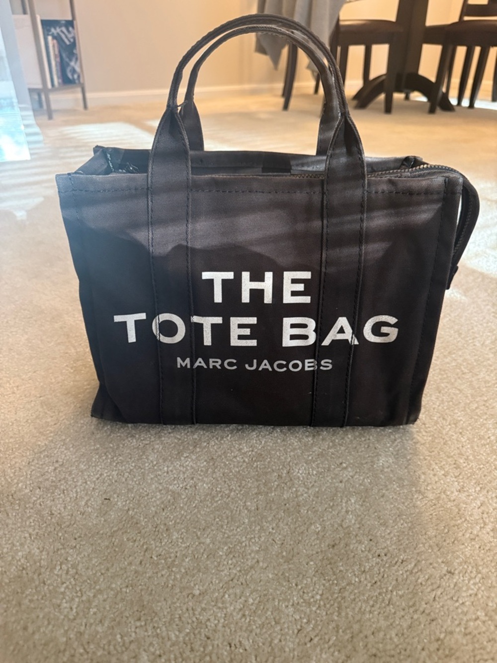 Marc Jacobs Black Canvas 'The Tote Bag' with White Logo